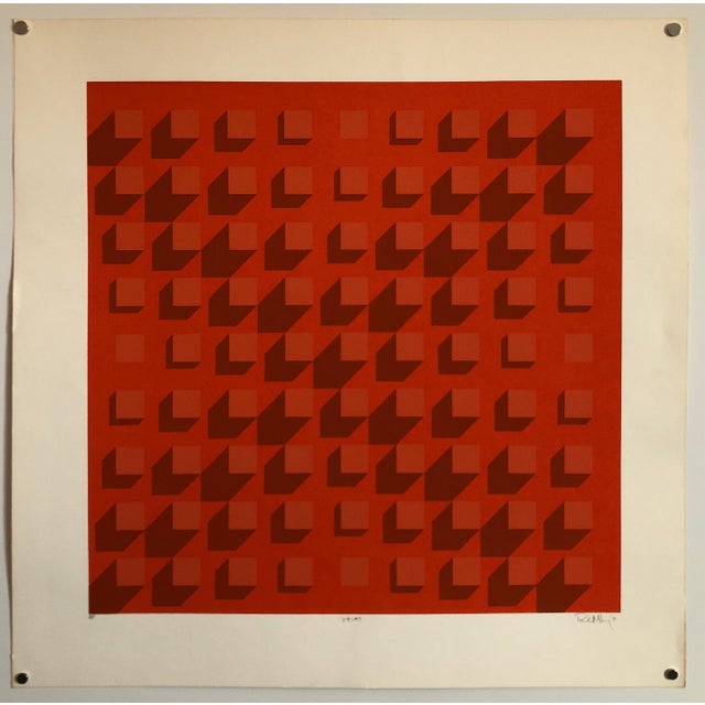 Paul M. Levy, Abstract Geometric 1970s Vintage Silkscreen Screen Print Manner of Vasarely, 1970 For Sale In Miami - Image 6 of 6