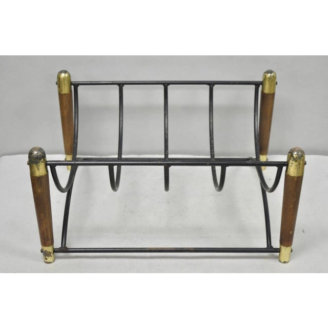 Mid-Century Modern Mid 20th Century Modern Wood & Wrought Iron Magazine Rack Fireplace Log Holder For Sale - Image 3 of 11