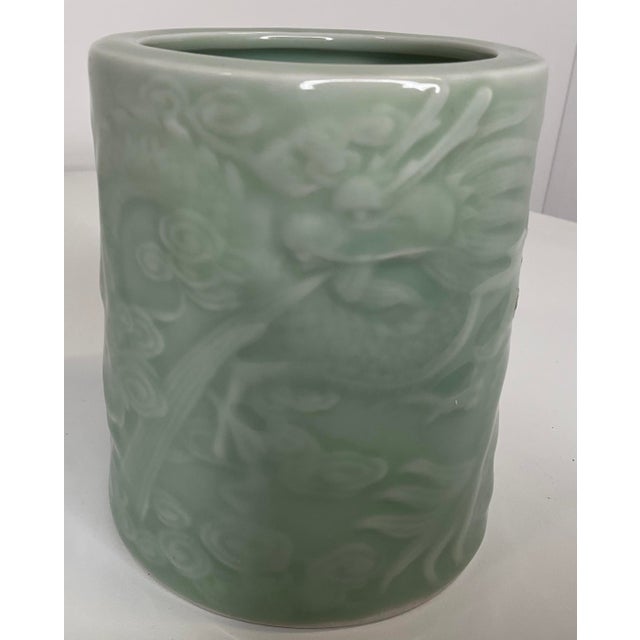 Mid 20th Century Celadon Dragon Brush Pot For Sale In Houston - Image 6 of 10