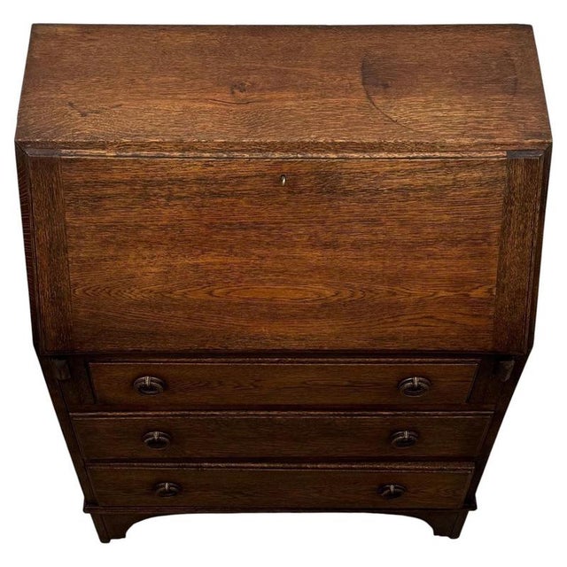 Wood Antique Early 20th Century English Edwardian Oak Bureau For Sale - Image 7 of 14