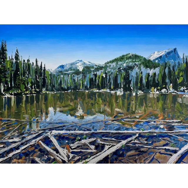Nymph Lake, Rocky Mountain Park, CO by David Shingler | Oil on Board Landscape of a lake with mountains and trees. For Sale