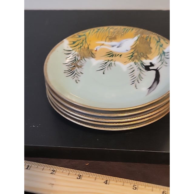 Ceramic Vintage Japanese Crane Hand Painted Porcelain Plates/Saucers - Set of 5 For Sale - Image 7 of 9