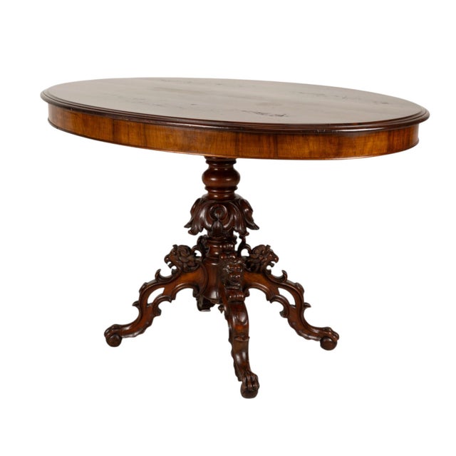 19th Century Renaissance Revival Carved Lion Oval Center Table For Sale - Image 10 of 17