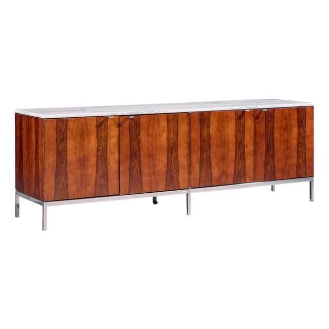 Florence Knoll Mid Century Rosewood, Marble and Chrome Executive Cabinet Credenza For Sale