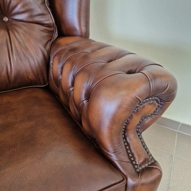 Chesterfield Suzanne Brown Leather Living Room Set, 1970s, Set of 3 For Sale - Image 15 of 16