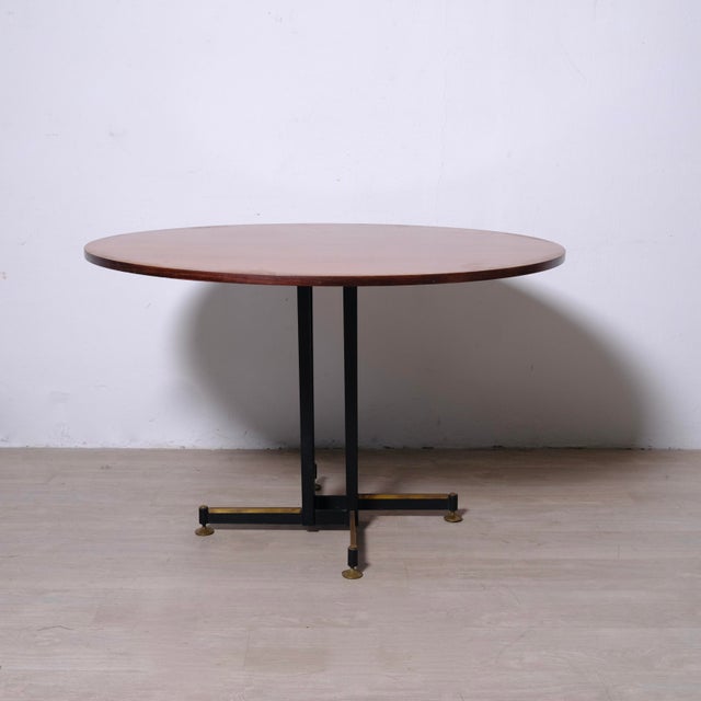 Wood Round Table with Metal Frame and Wooden Top, 1950s For Sale - Image 7 of 18