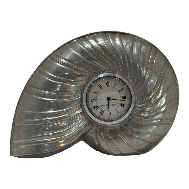 Mid 20th Century Kirk-Stieff Pewter Nautilus Shell Desk Clock For Sale