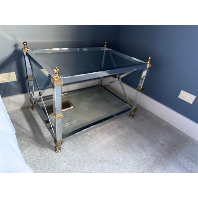 Neoclassical Neoclassical Chrome, Brass & Glass Low Table For Sale - Image 3 of 7