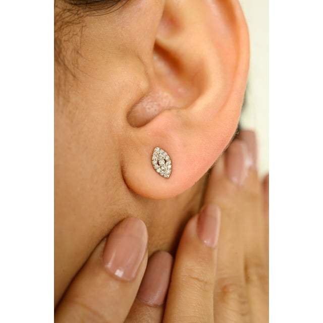 Marquise Shape Cluster 0.11ct Round Diamond Stud Earrings- A Pair For Sale In New York - Image 6 of 9