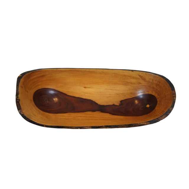 Rustic European Artisan Carved Sculptural Oval Olive Wood Centerpiece Fruit Serving Bowl For Sale - Image 3 of 12