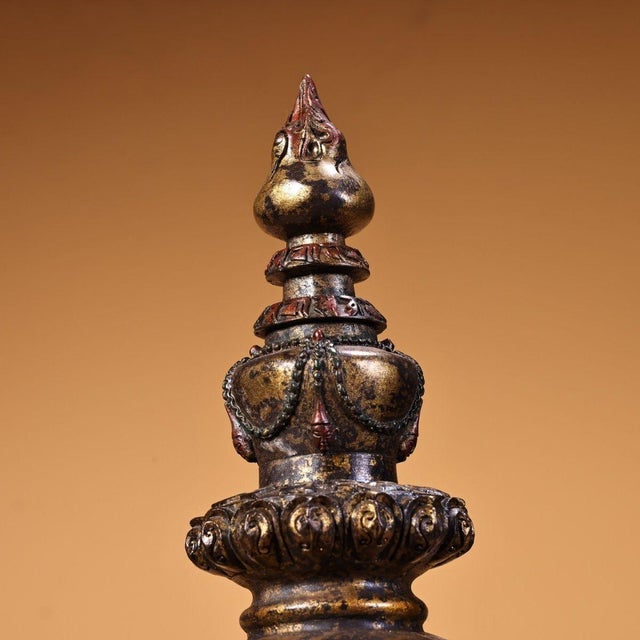 Art Deco Large Vintage Gilt Bronze Tibetan Stupa - Himalayan Buddhist Chorten Altar Shrine For Sale - Image 3 of 10