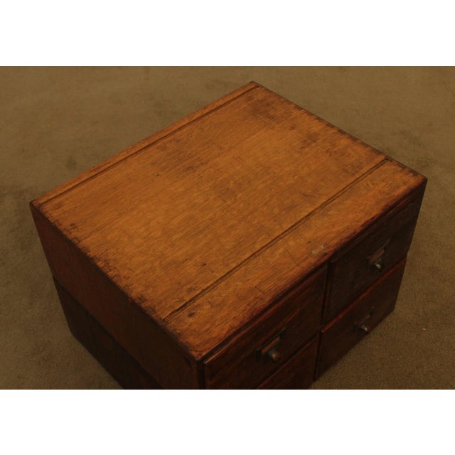 Macey Antique Oak Pair 2 Drawer Modular Card File Cabinets For Sale - Image 9 of 13