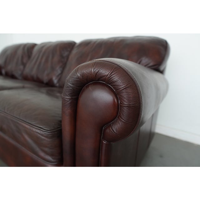 Bassett Roll Arm Leather Sofa For Sale - Image 12 of 14