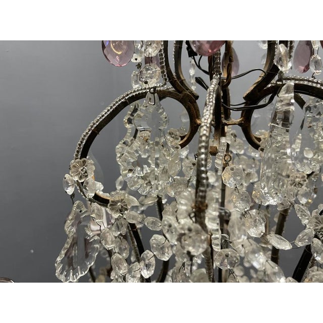 Vintage Italian Crystal Beaded Chandelier with Lilac Glass Bobeches, 1960s For Sale - Image 15 of 18