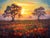 Field of Memories by Christopher Clark | Oil on canvas Landscape with poppies and trees at sunset For Sale