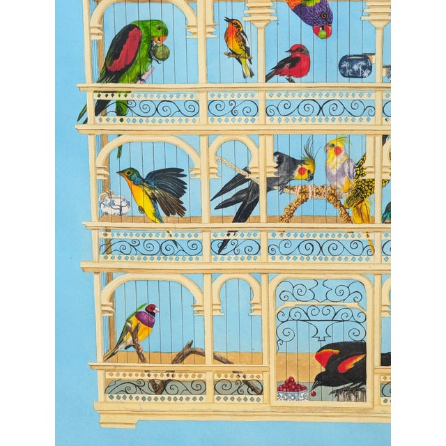 Jennifer Lively “Bird Cage” Contemporary Blue Toned Surreal Still Life Painting of Various Birds, 2016 For Sale - Image 11 of 11