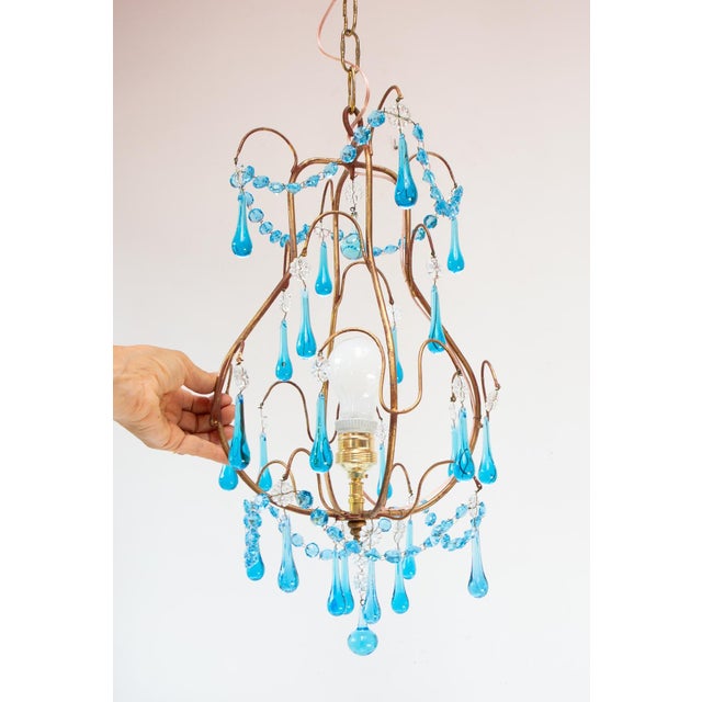 1960s Italian Chandelier with Turquoise Blue Drops, 1960 For Sale - Image 5 of 8