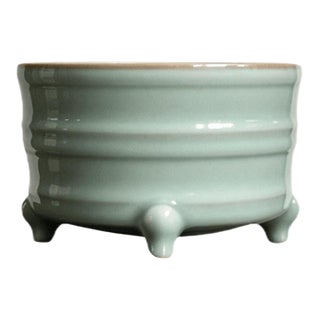 Chinese Ceramic Censer,Ru Ware Celadon Glaze Porcelain Censer Hand Painted String Pattern For Sale