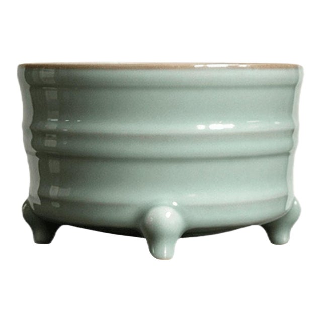 Chinese Ceramic Censer,Ru Ware Celadon Glaze Porcelain Censer Hand Painted String Pattern For Sale