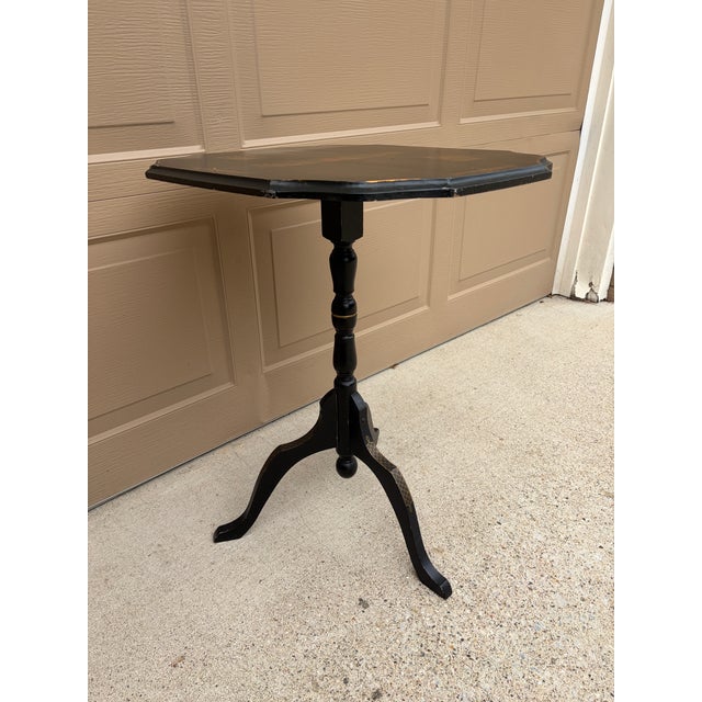 Black 1940s Regency Chinoiserie Black Painted Walnut Side Table With Hand-Painted Scenes For Sale - Image 8 of 10