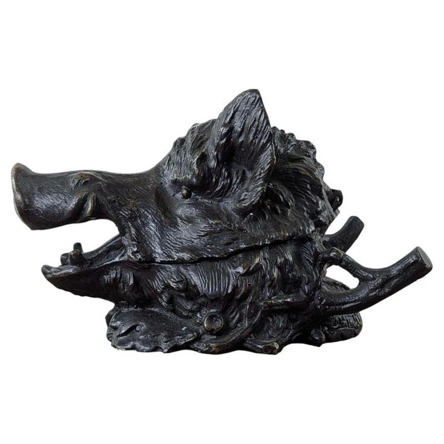 French Bronze Boars Head Inkwell in the style of Fratin, 1900 For Sale - Image 3 of 13
