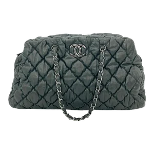 Chanel Dark Grey Quilted Puffy Leather Handbag Tote