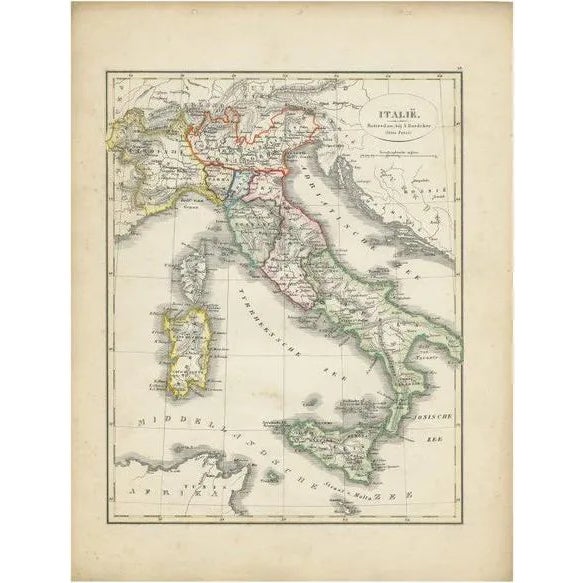 Antique Map of Italy with Hand-Colored Borders, 1852 For Sale