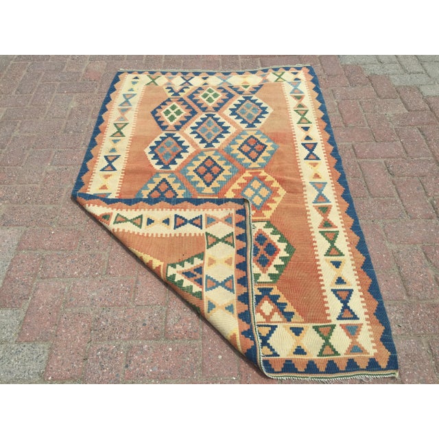 Yellow Vintage Turkish Kilim Rug - 3′5″ × 4′11″, 04 For Sale - Image 8 of 8