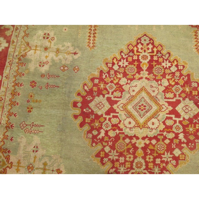 Antique Large Square Green Oushak Rug - 13'8" x 15'3" For Sale - Image 10 of 12