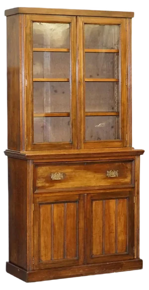 Light Hardwood Secrétaire Bookcase with Brown Leather Surface