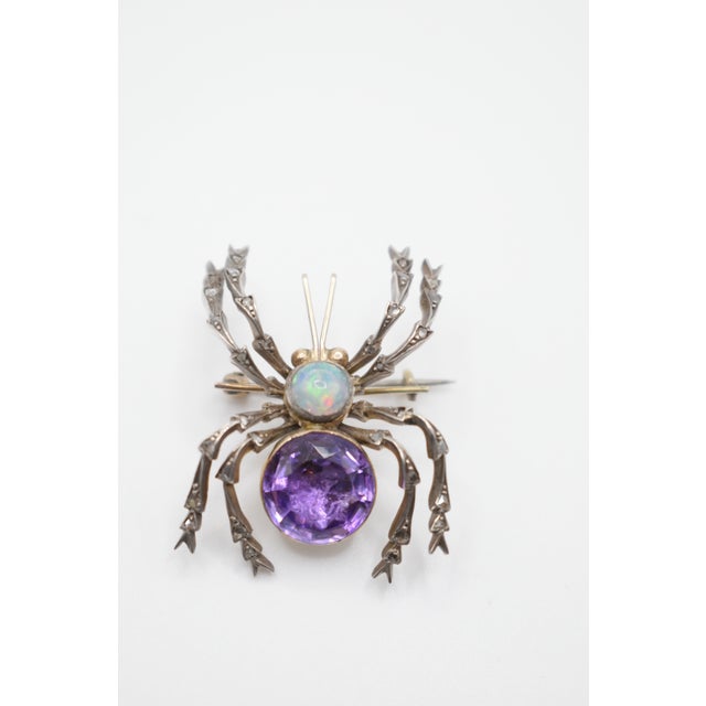 Mid 20th Century Opal, Amethyst and Diamond Spider Brooch For Sale - Image 10 of 11