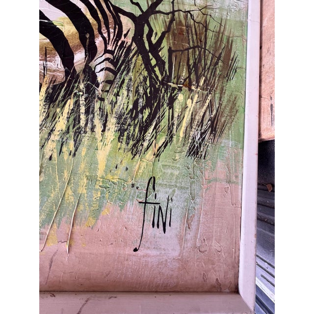Vintage Mid-Century Signed Fini Impasto Zebra Painting on Canvas, 49” For Sale In West Palm - Image 6 of 6
