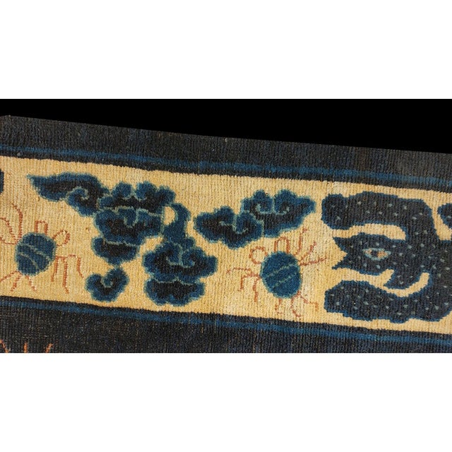 1890s Navy Blue Dragon Medallion Antique Chinese Ningxia Carpet Wool Knotted Rug For Sale - Image 4 of 8