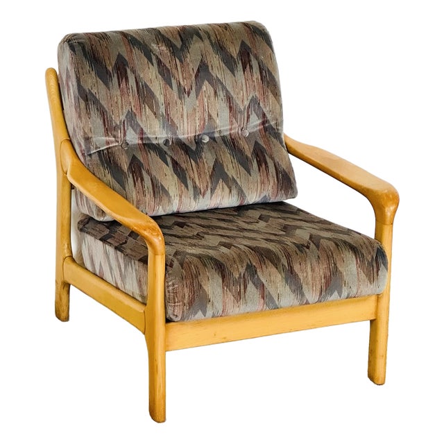 Vintage Chair in Beech and Geometric Fabric, 1970 For Sale