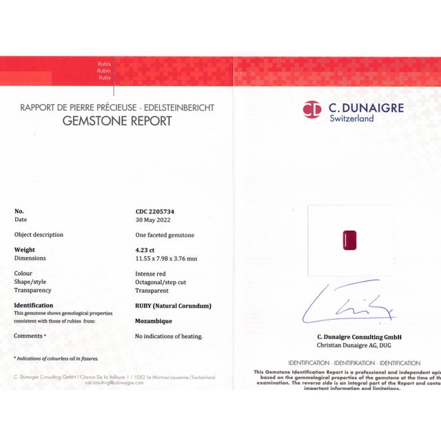 4.96 Ct Certified No Heat Ruby & Diamond Ring Size 7 For Sale - Image 10 of 10