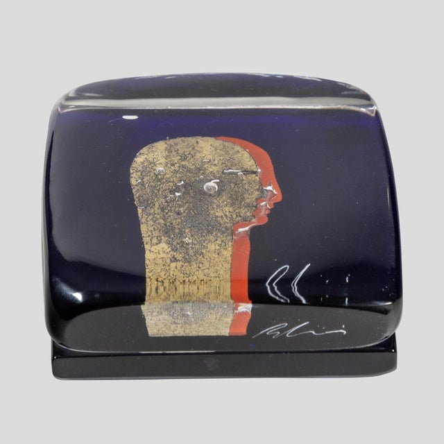 Murano Cobalt Blue Glass Block Sculpture by Silvio Vigliaturo, 2000s For Sale - Image 9 of 11