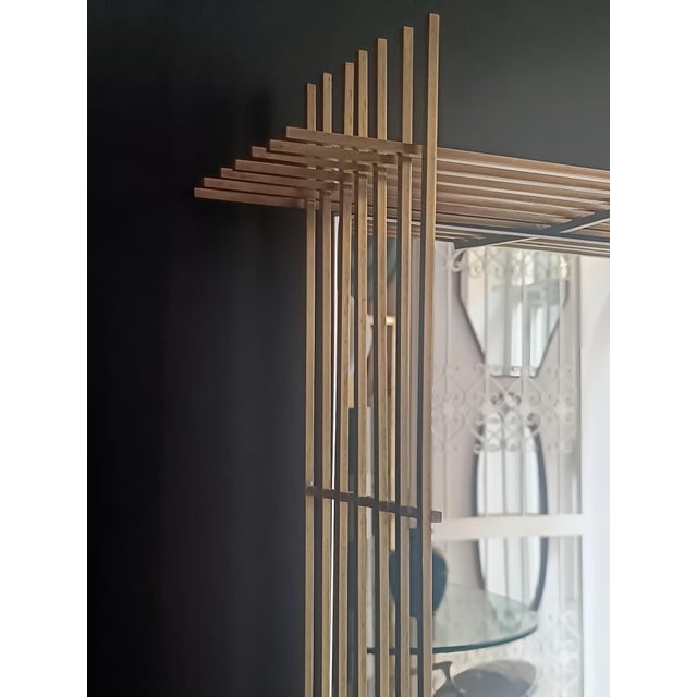 Square Wall Mirror with Brass Wire Mesh Frame by Ettore Sottsass, Italy, 1970s For Sale - Image 6 of 8