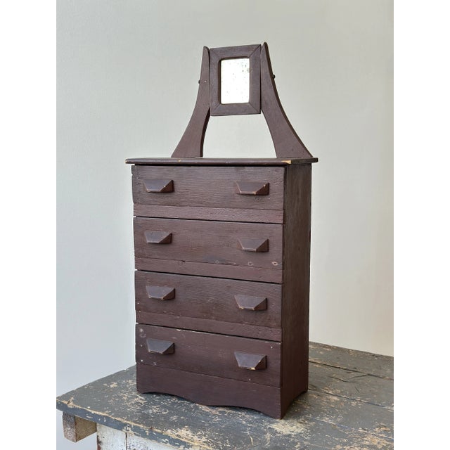 Farmhouse Antique Folk Art Miniature Chest of Drawers With Diminutive Mirror, Circa Early 20th Century For Sale - Image 3 of 18