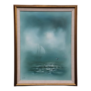 Late 20th Century g.s.. Hill Original Oil Painting – Seascape in Mist | Signed Nautical Artwork | Framed For Sale