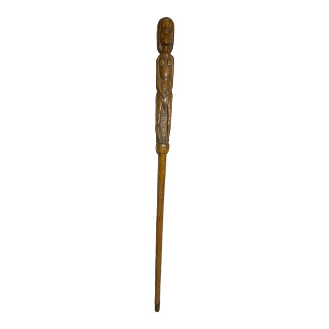 Vintage 1940 French World War 2 Pow Nude Eve Hand Carved Walking Stick Cane For Sale