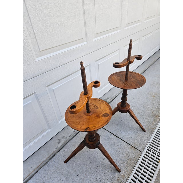 Wood Vintage Wooden Spindle Adjustable Floor Candle Stands For Sale - Image 7 of 15