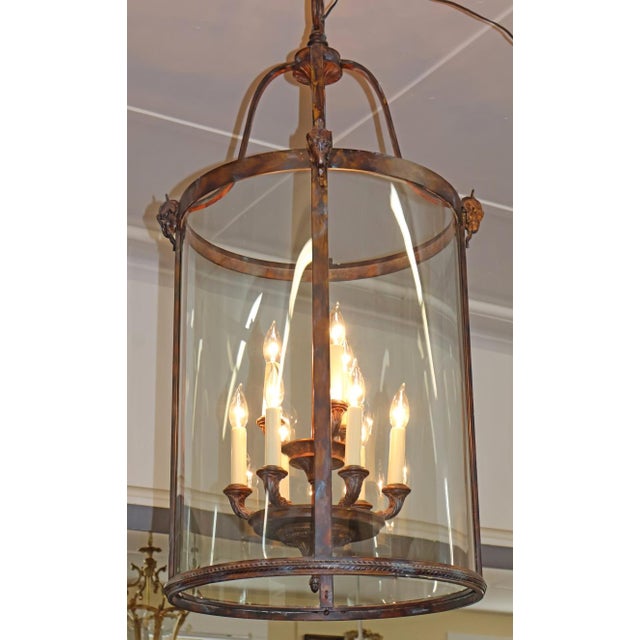 2000 - 2009 Monumental 10 Light Patina Bronze Lantern Chandelier For Sale - Image 5 of 12