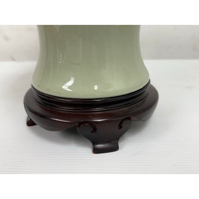 VIntage Chinese Ginger Jar Celadon Ceramic Table Lamp For Sale - Image 10 of 12