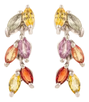 Art Nouveau Inspired Solid Silver Multi Sapphire Dangling Earrings- A Pair