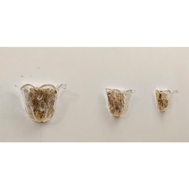 Vintage Italian Wall Lamps in Murano Glass and Gold Metal from La Murrina, 1970s, Set of 3 For Sale - Image 9 of 12