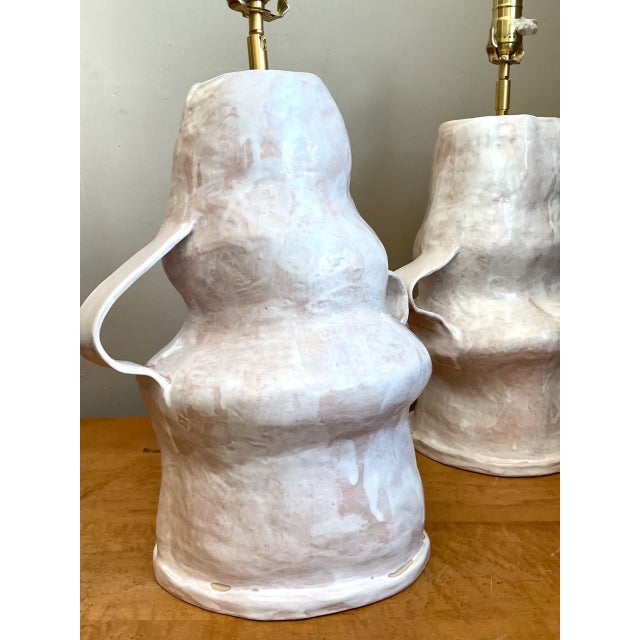 Vintage Biomorphic Slab Built Ceramic Lamps - A Pair For Sale - Image 10 of 12