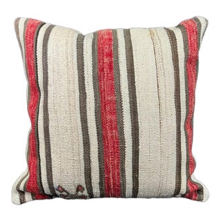 Turkish Hemp Pillow Cushion Natural Beige Red Cushion Cover 20"x20" For Sale