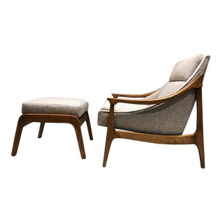 1960s Vintage Scandinavian Lounge Chair and Ottoman For Sale