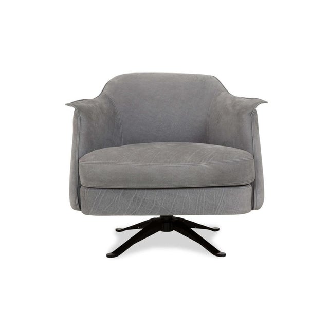 Set of Leather Armchair Grey Blue and Stool from Cierre Boheme For Sale - Image 10 of 16