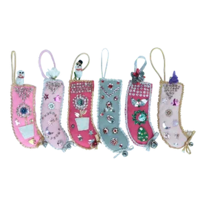 Mid-Century Felt Christmas Stocking Ornaments - Set of 6